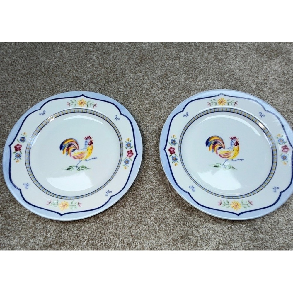 Vintage Coventry Genevieve Porcelain Rooster Bread Salad Plates Set Discontinued